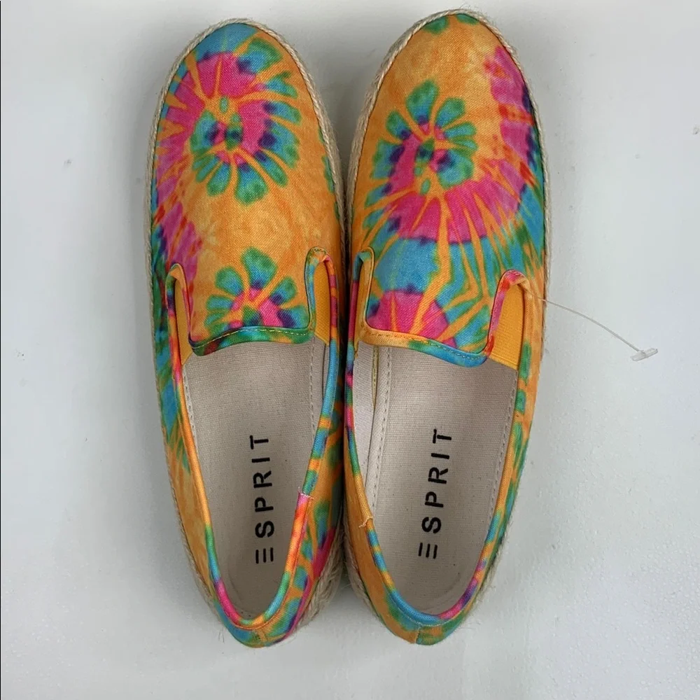 Esprit Erika Colorful Rainbow Tie-Dye Espadrilles shoes flats size 7.5 NEW NWT